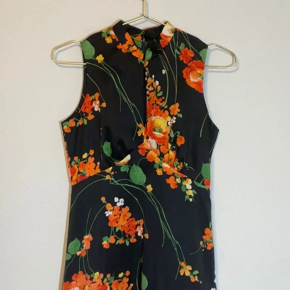 Tori Richard for Liberty House Black Maxi Dress with Orange Floral Design - Picture 2 of 8